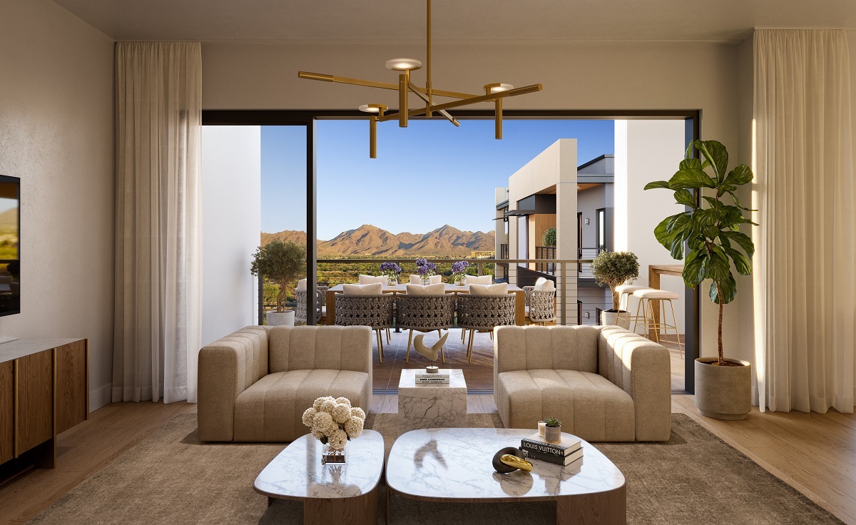 A rendering of a condo interior in the One Scottsdale masterplan.