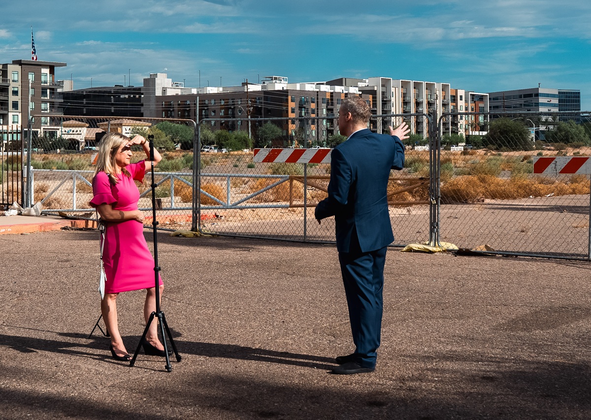 Aaron Auxier and Anne Ryman filming ABC 15 News Now - June 2026.