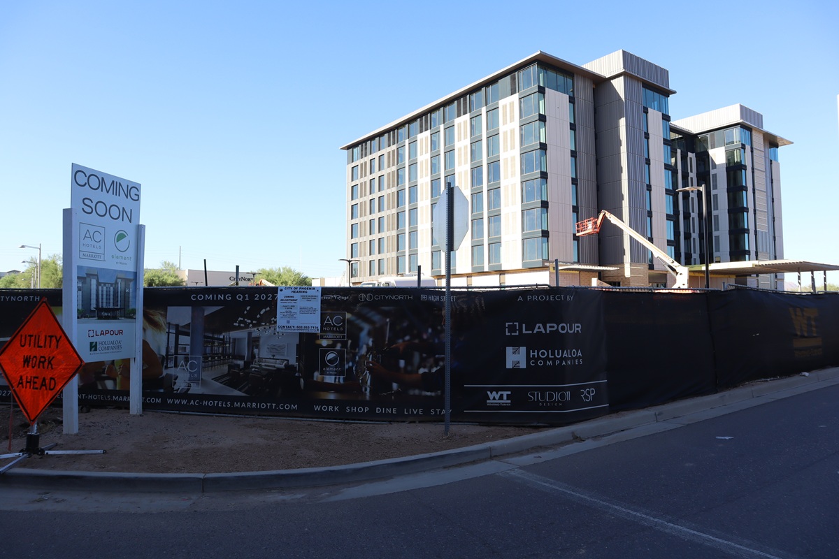 Construction of the new AC Hotel and Element by Westin at CityNorth in Desert Ridge, Phoenix.
