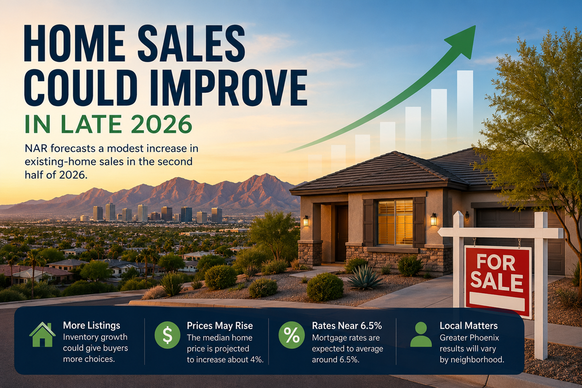 Greater Phoenix home-sale graphic showing a possible market improvement in late 2026.
