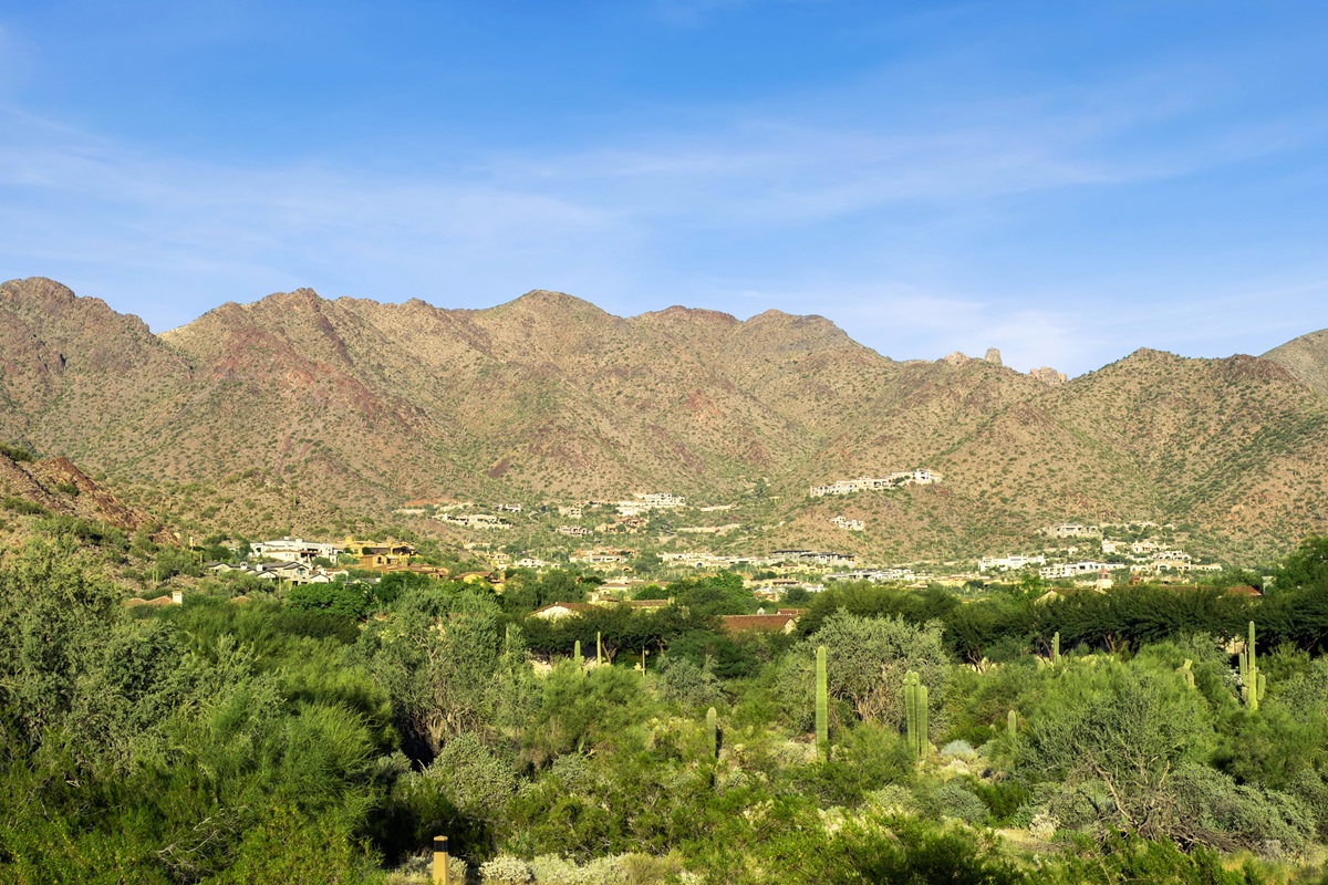 A photo of luxury homes beneath Scottsdale’s desert mountains.