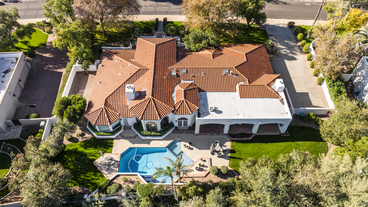 Aerial photo of a Paradise Valley luxury estate with pool.