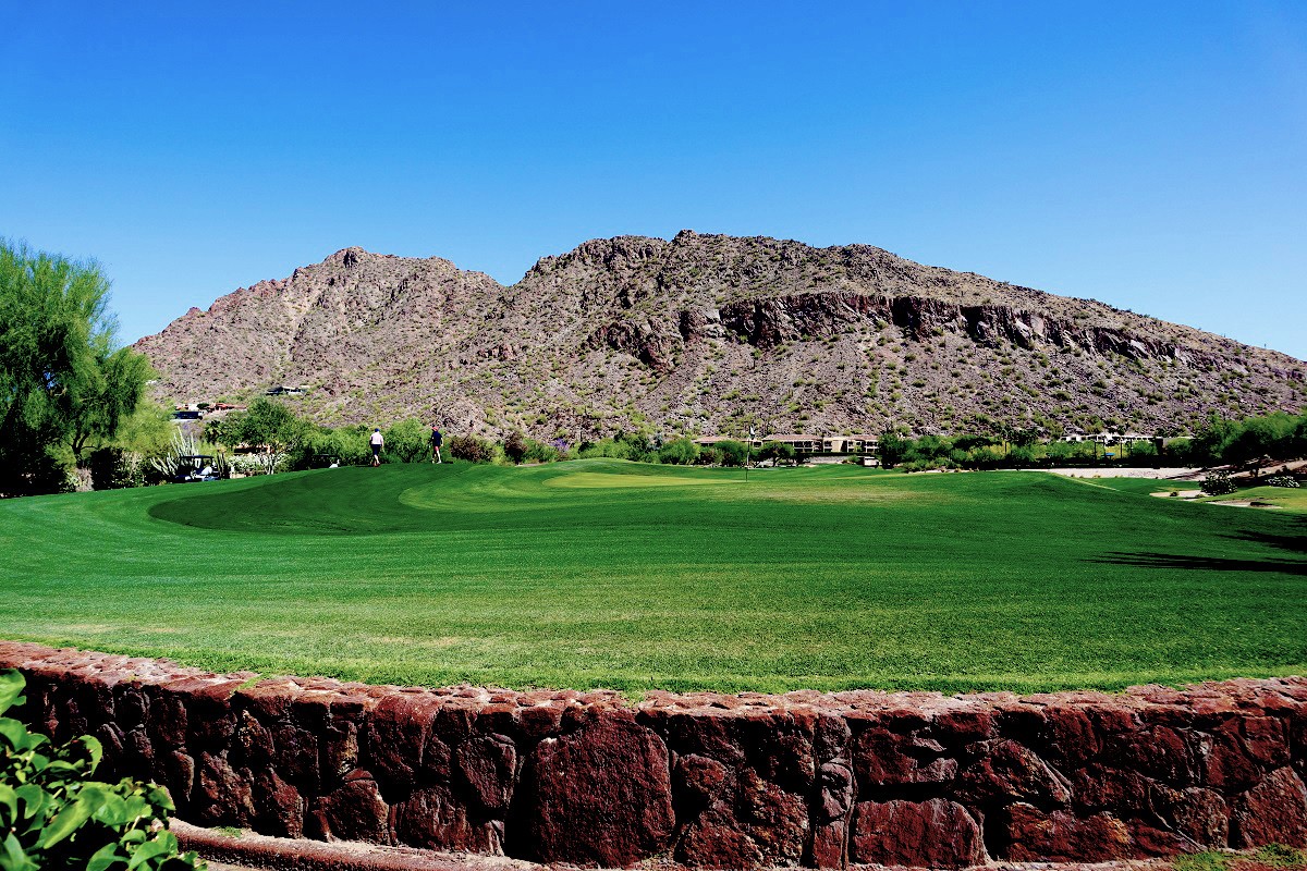 Green golf fairway at The Phoenician golf course.
