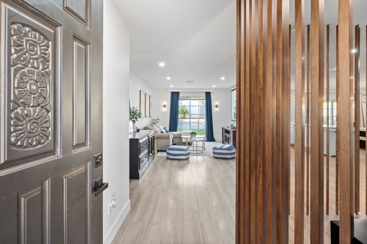 Scottsdale modern luxury home interior viewed through a distinctive front entry.