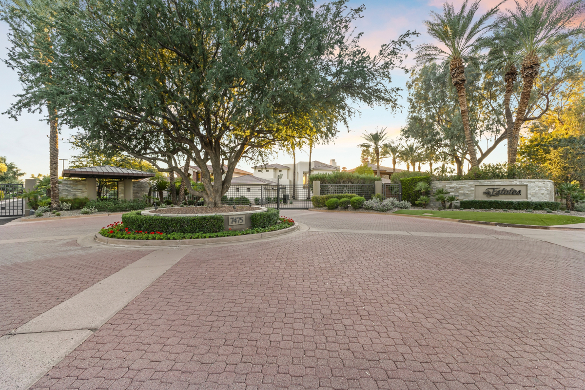 Gated entrance to The Estates at Gainey Ranch in Scottsdale, Arizona.