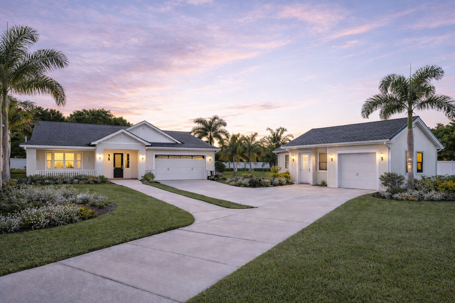 Two Residences One Address — Multigenerational Home Florida Two residence multigenerational home Florida with separate structures