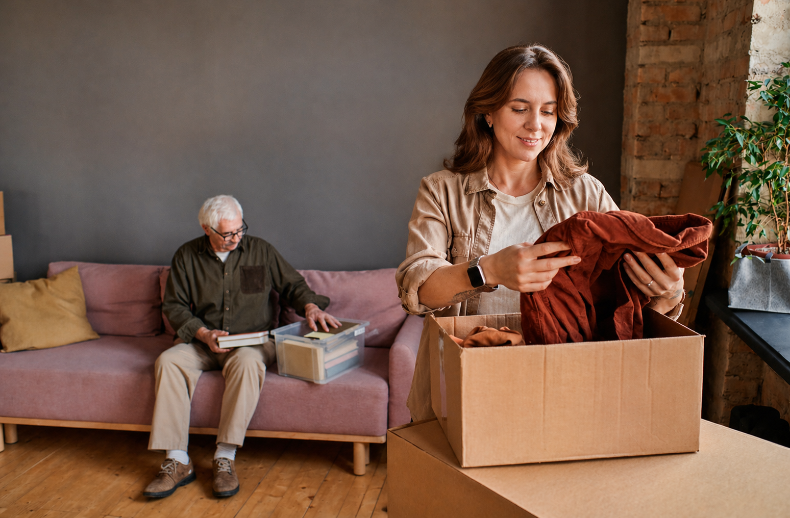 Selling Your Home as Part of a Multigenerational Move Family packing boxes together during multigenerational home transition
