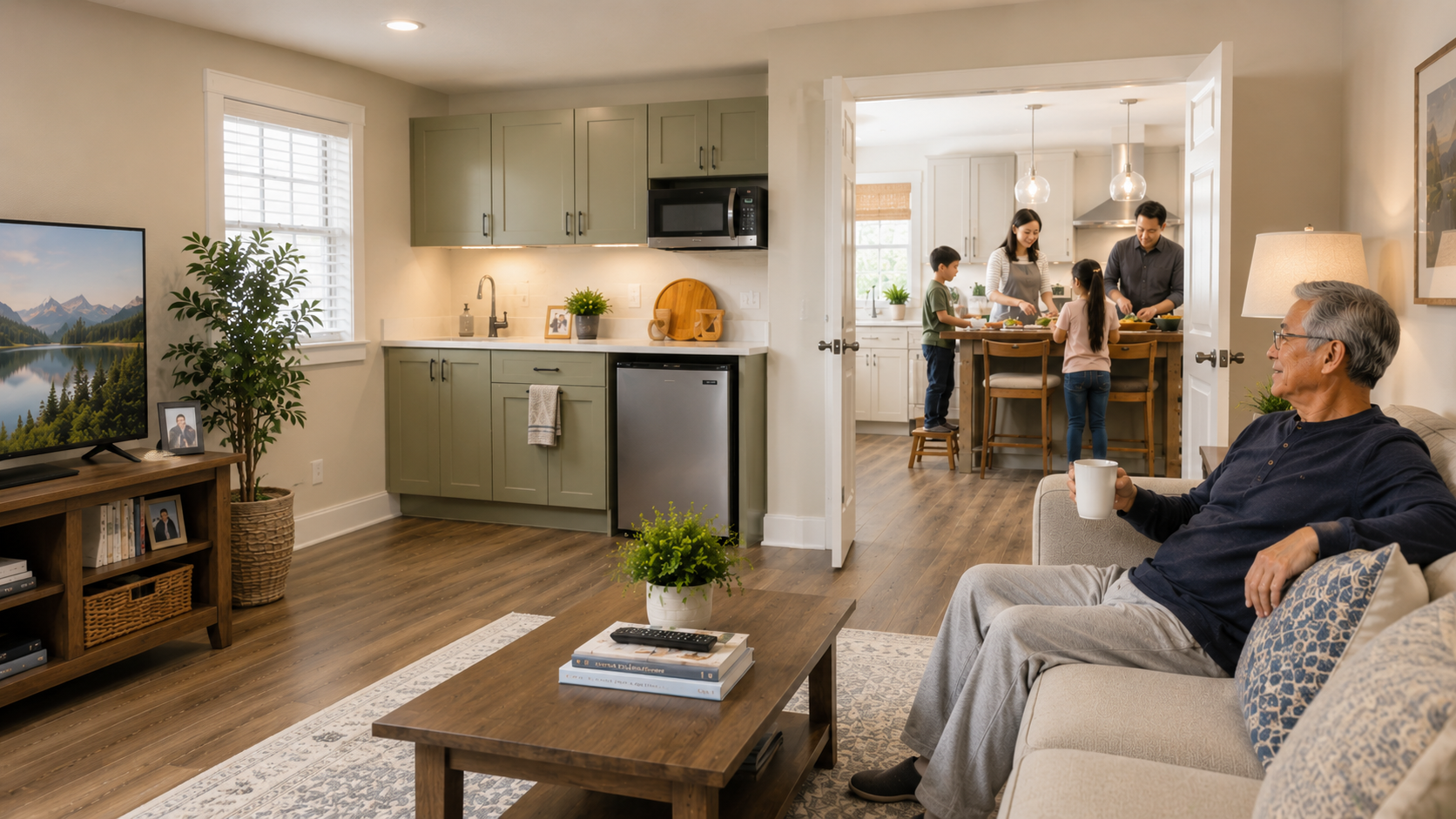 Multigenerational Florida family outside a home with a private in-law suite entrance