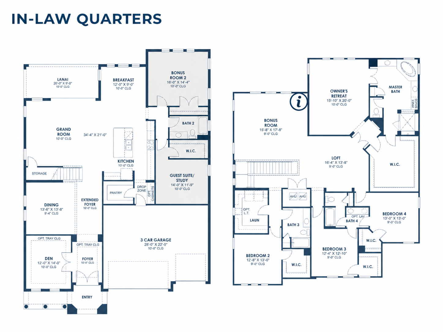 In-law quarters floor plan example &mdash; a private bedroom, bathroom, and closet zone with the kitchen nearby but no separate kitchenette