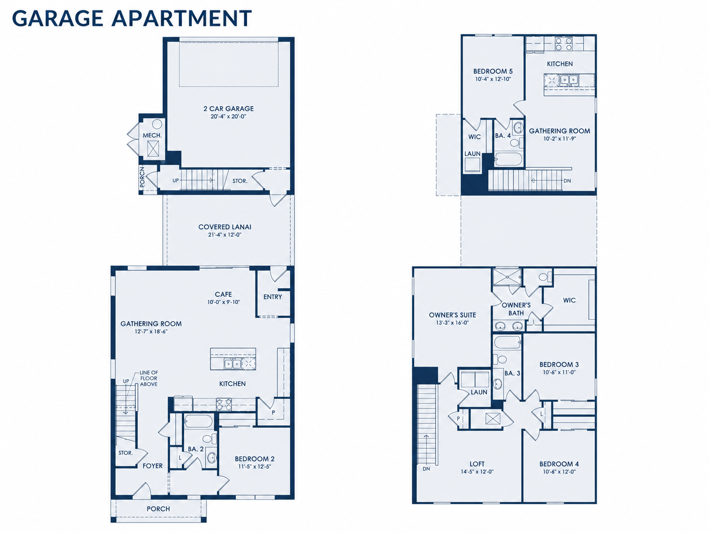Garage apartment floor plan example &mdash; a second-floor suite above the garage with its own stair entry