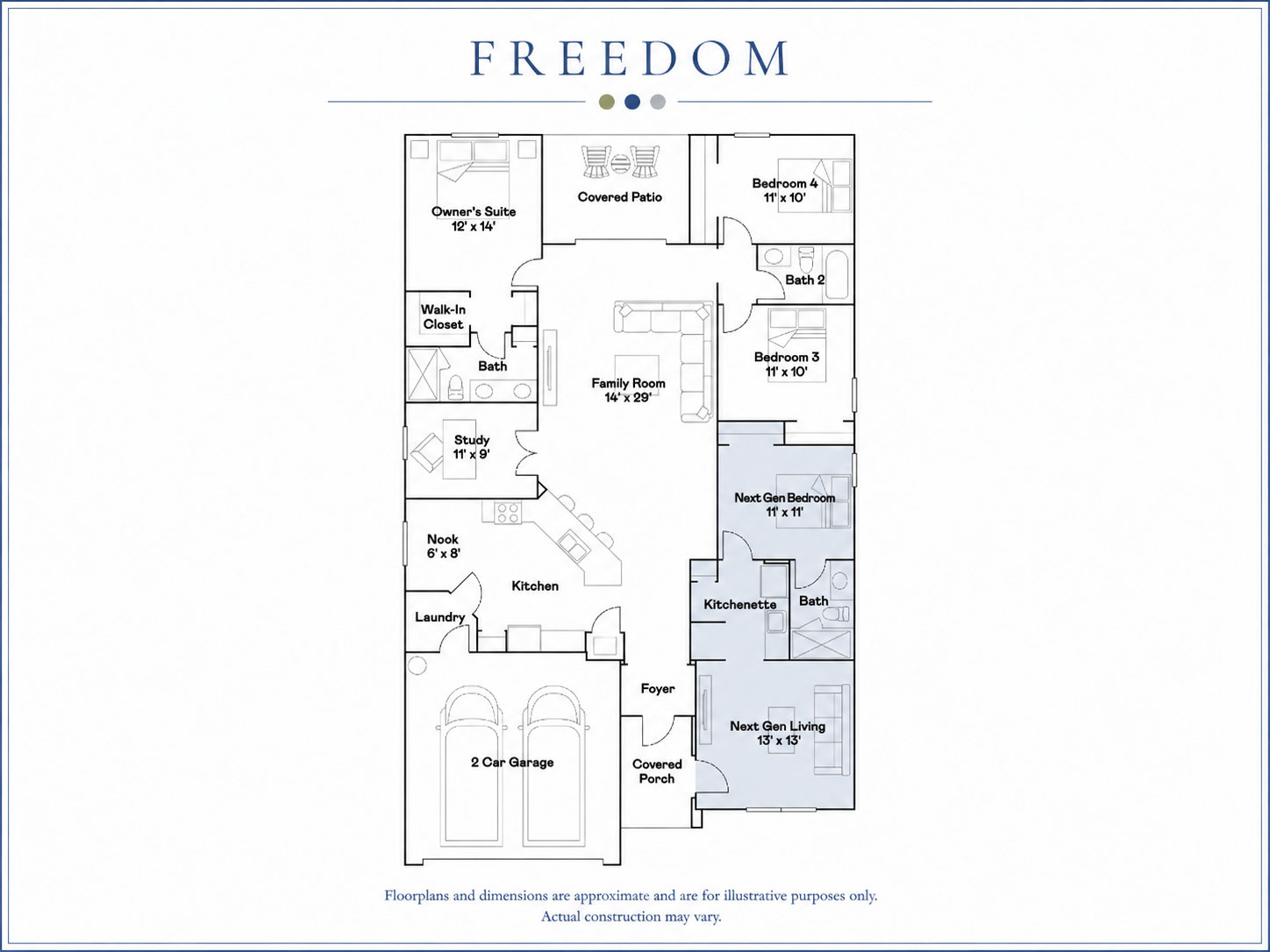 Lennar Freedom Next Gen floor plan, the most efficient single-story in-law suite home