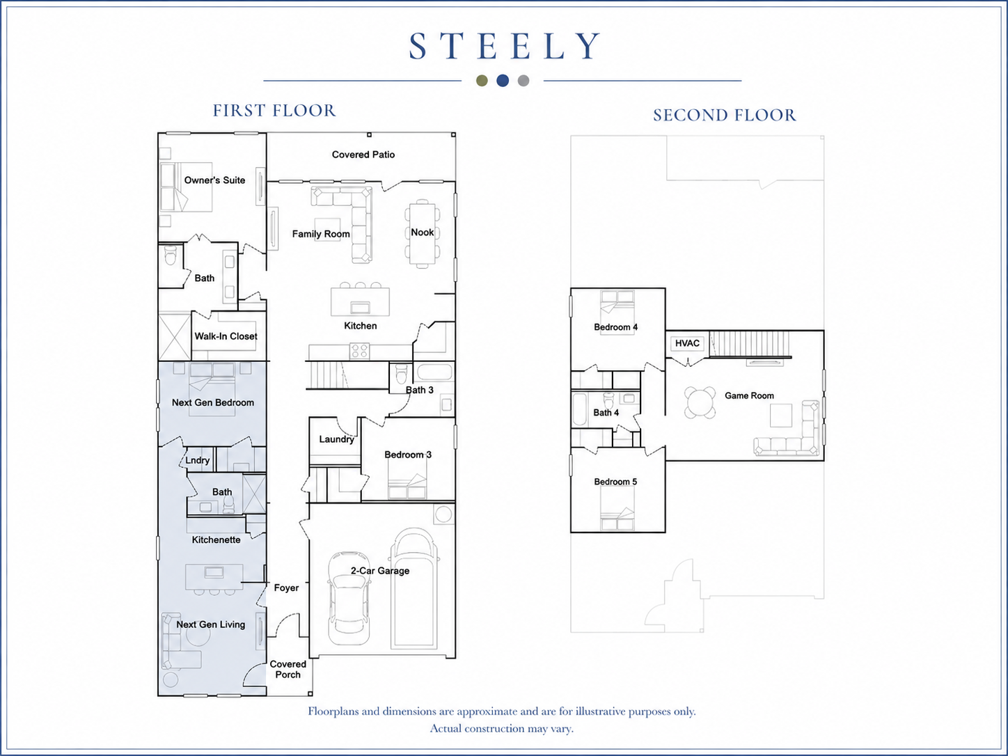 Lennar Steely Next Gen floor plan, two-story five-bedroom multigenerational home