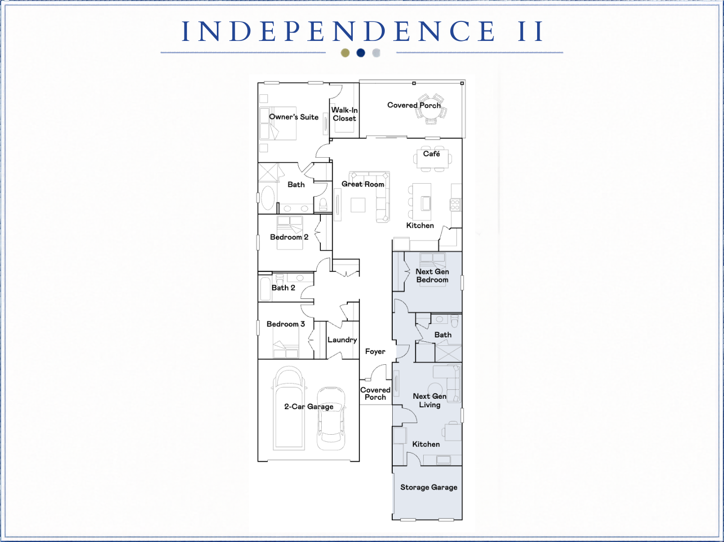 Lennar Independence II single-story Next Gen floor plan, 3 bedroom with separate in-law suite
