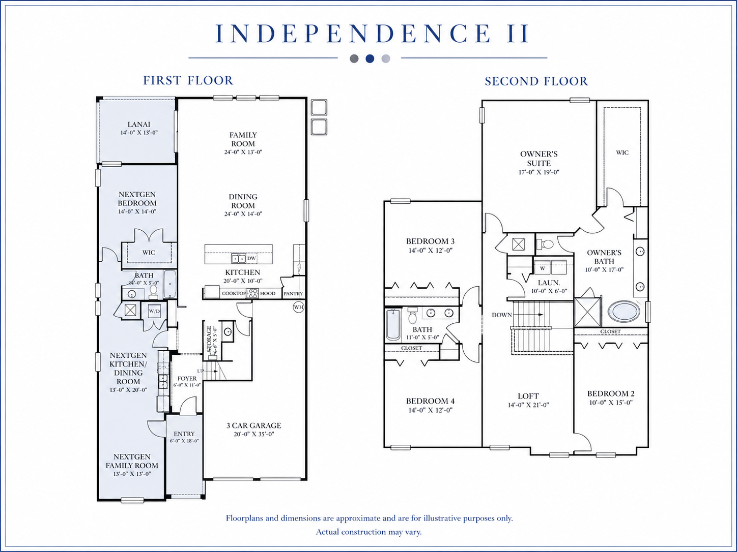 Lennar Independence II original two-story Next Gen floor plan, 3,951 square feet, 5 bedroom