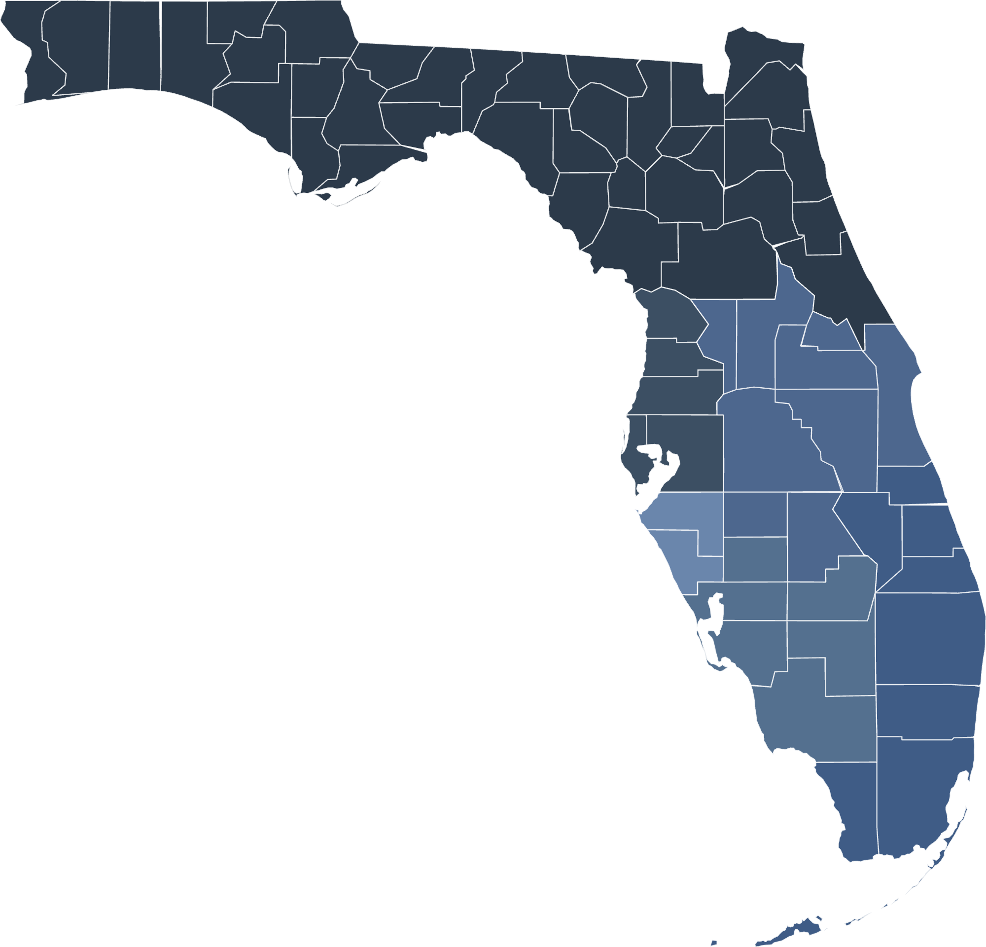 Map of Florida divided into six luxury real estate regions