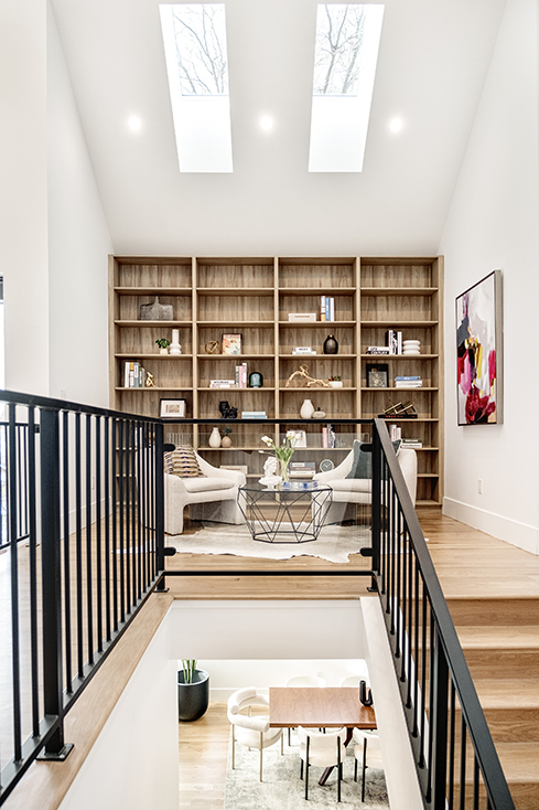 2 Get the word curated home organization - storage and sitting area top of stairs