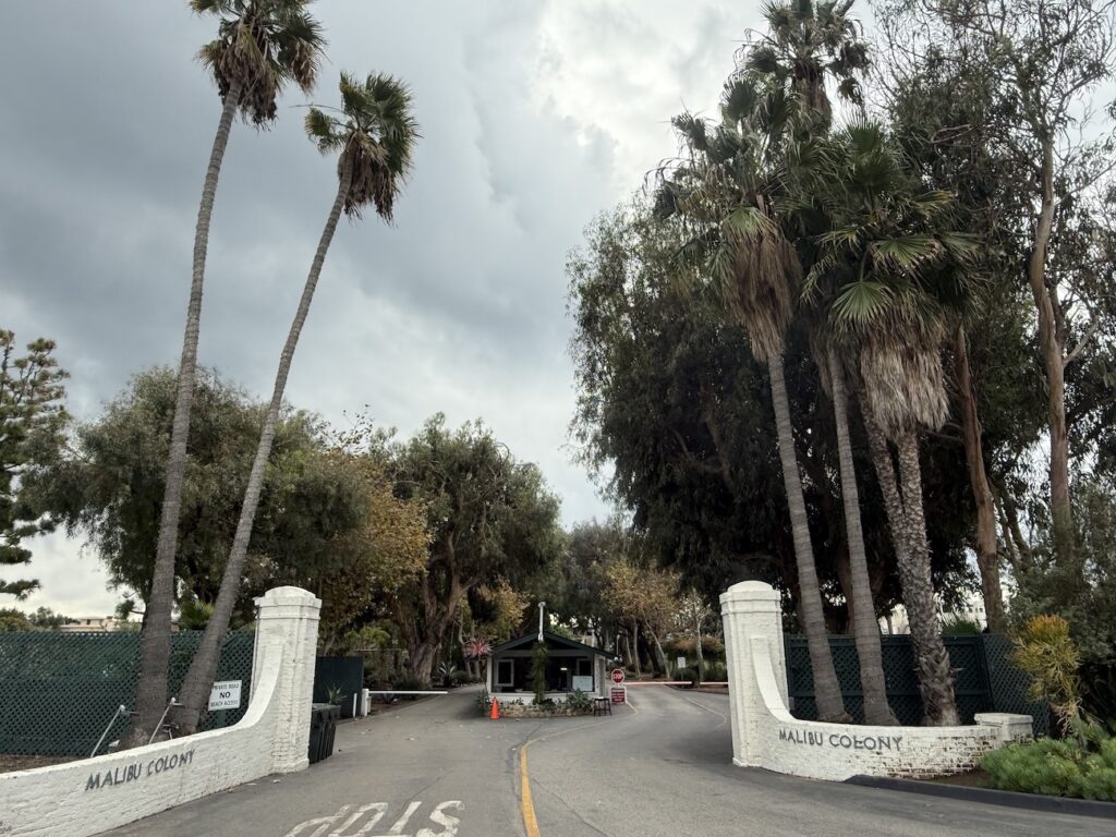 Current entrance gate to Malibu Colony, the private guard-gated beachfront community in Malibu, California