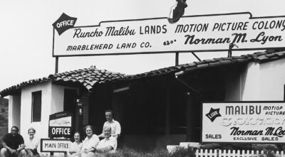 Norman M. Lyon outside the Marblehead Land Co. Rancho Malibu office.