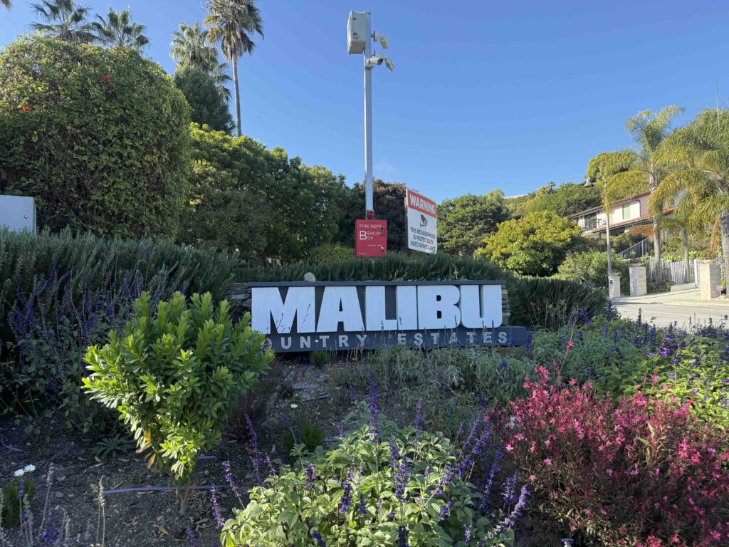 Malibu Country Estates neighborhood sign located in the Sunset Mesa area of Malibu