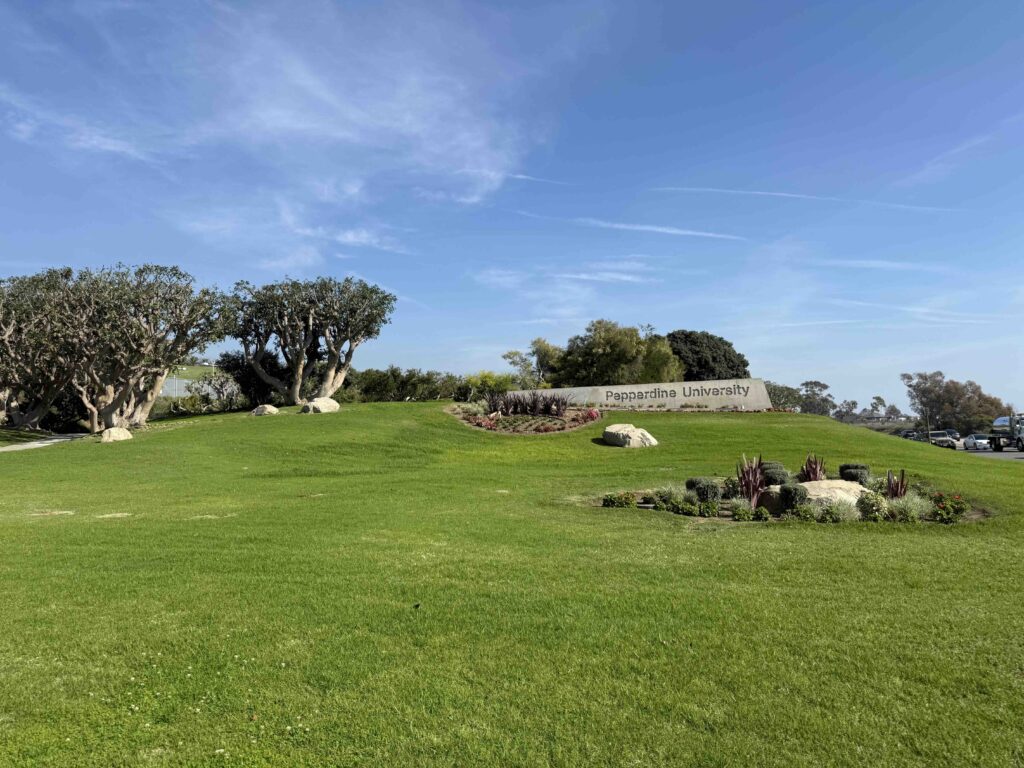 Pepperdine University campus entrance sign in Malibu.