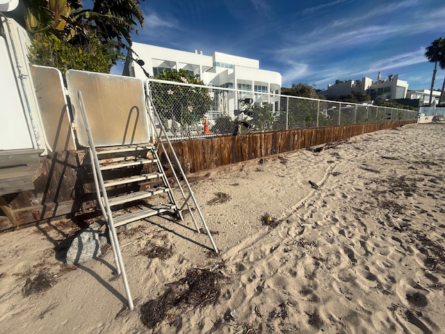 Salt air corrosion on metal beach access stairs at an oceanfront Malibu home