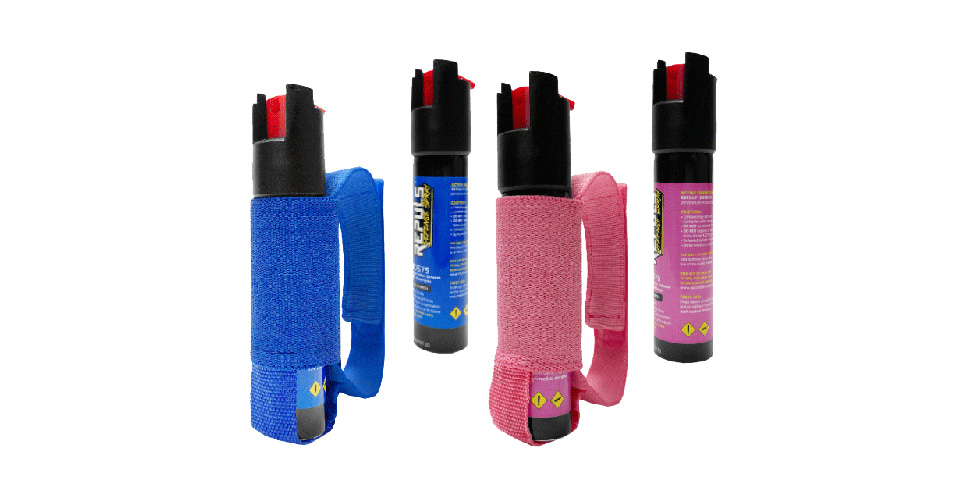 Blue and pink bottles of Repuls Defense Spray