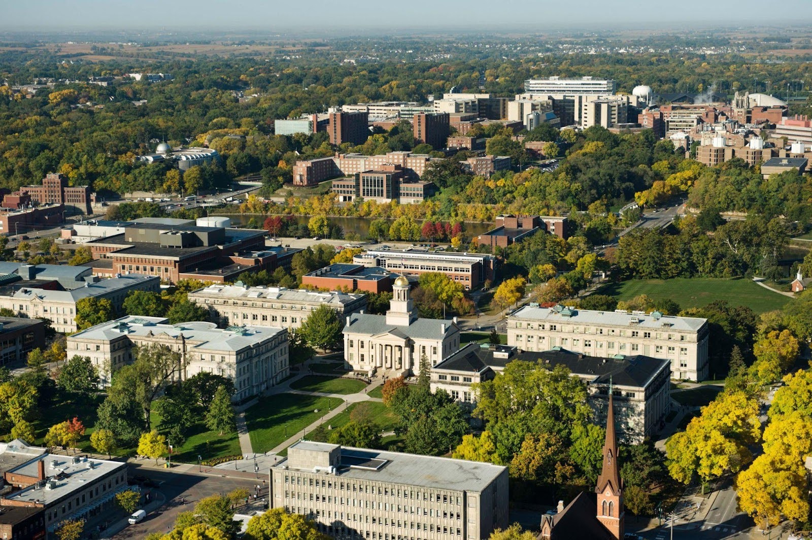 downtown Iowa City at dusk