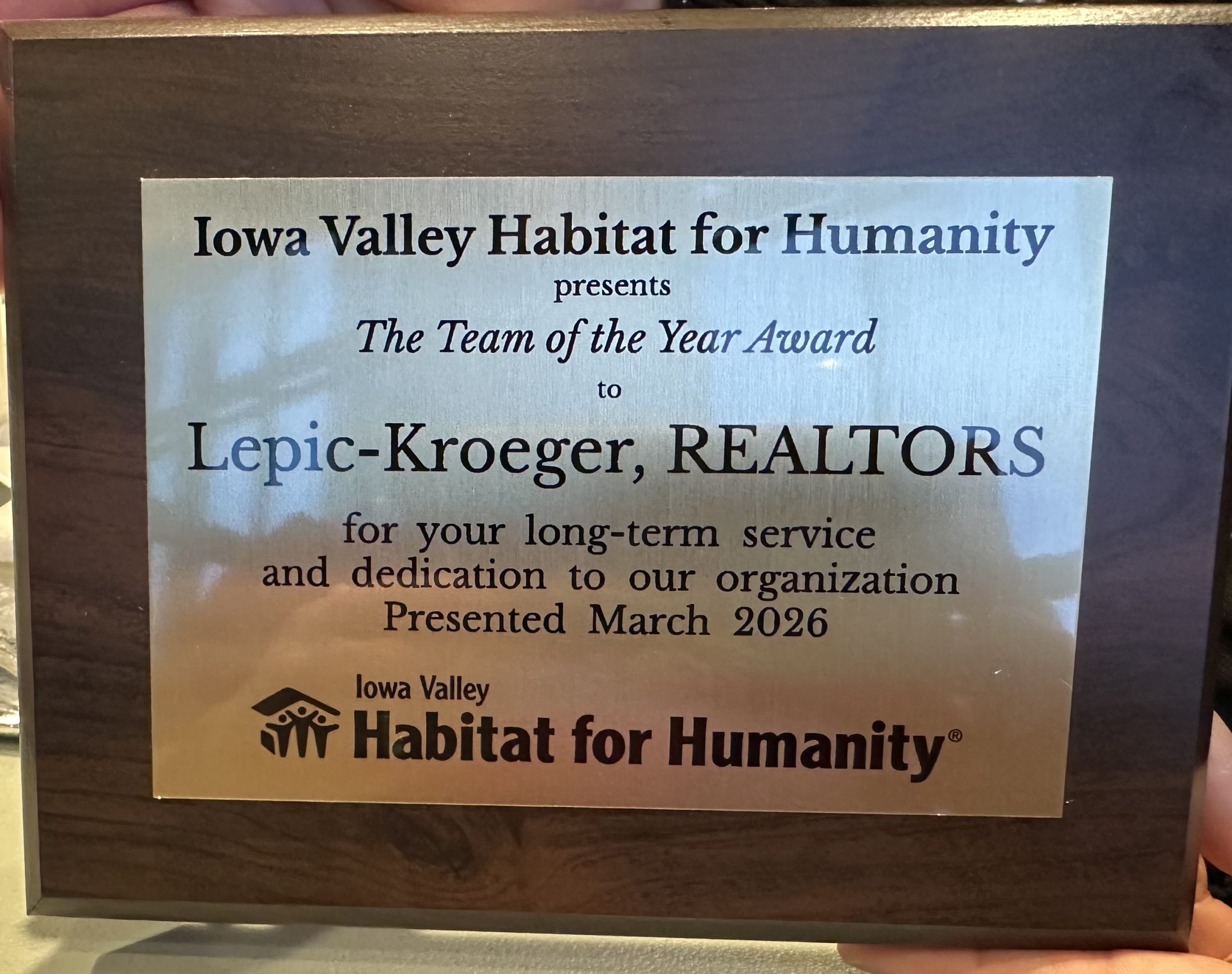 Lepic-Kroeger, REALTORS® Team of the Year at Habitat for Humanity