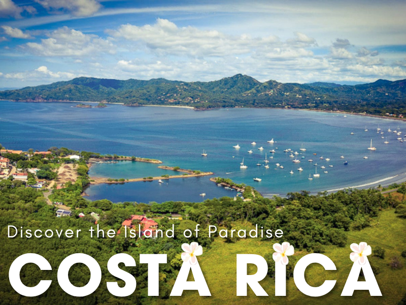 Aerial view of a lush tropical island off the Pacific coast of Costa Rica surrounded by turquoise ocean waters