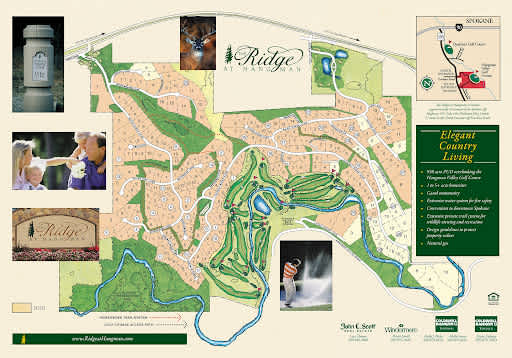 A detailed map of a residential area called "Ridge at Wawasee," featuring roads, landmarks, and community highlights.