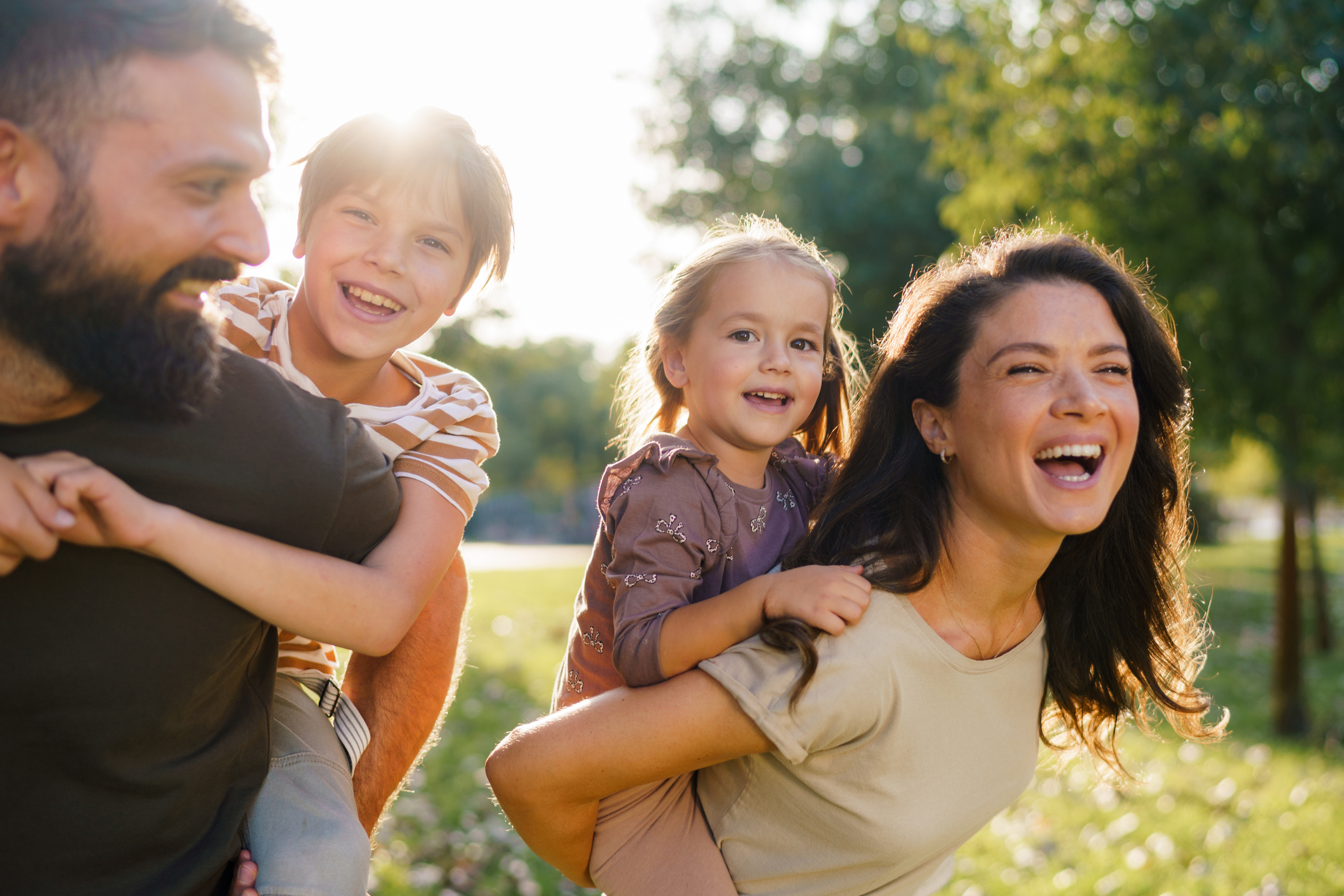 Family enjoying time outdoors in a park