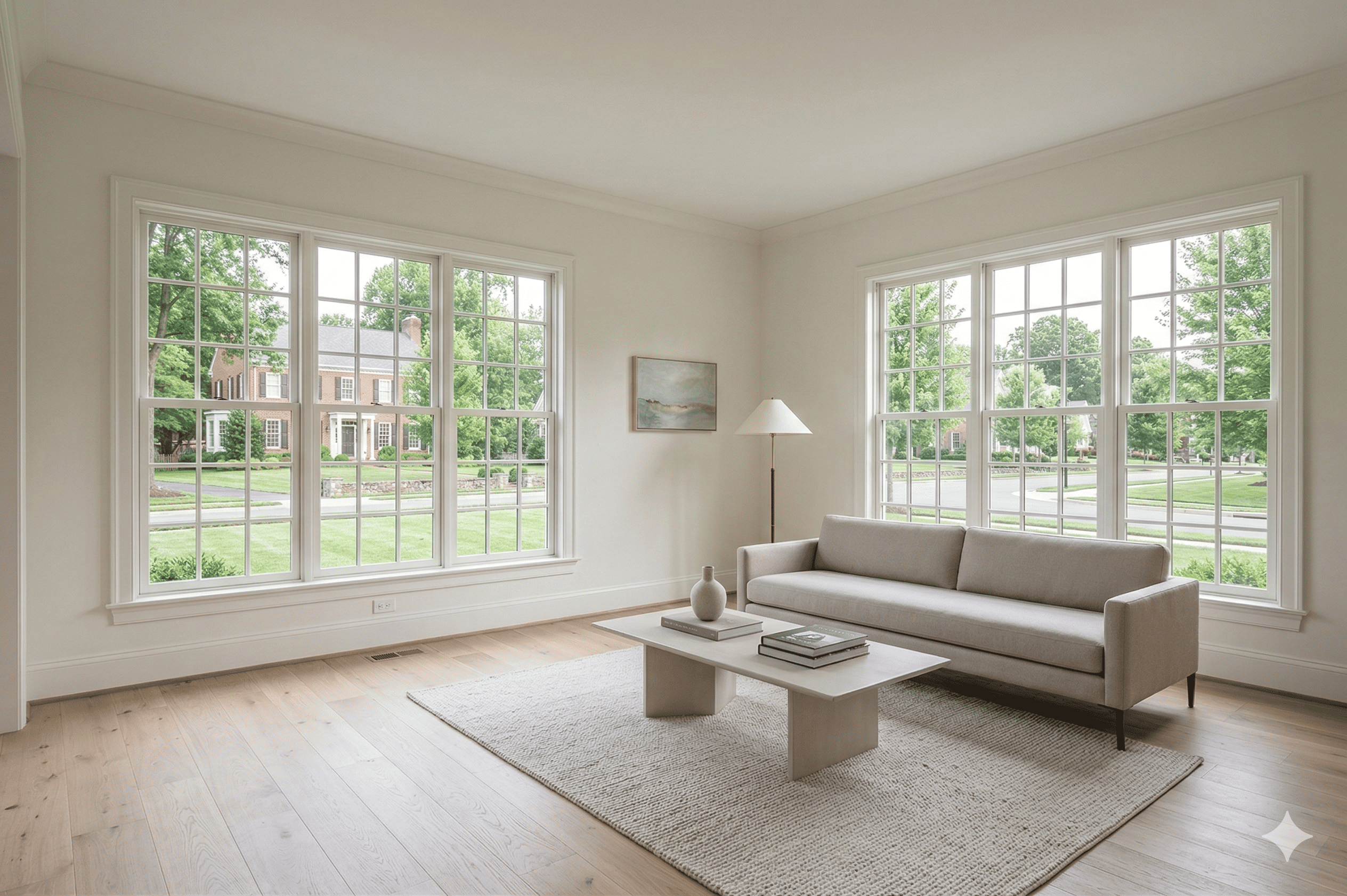 Clean and staged living room in DC metro area home representing a fresh start after divorce