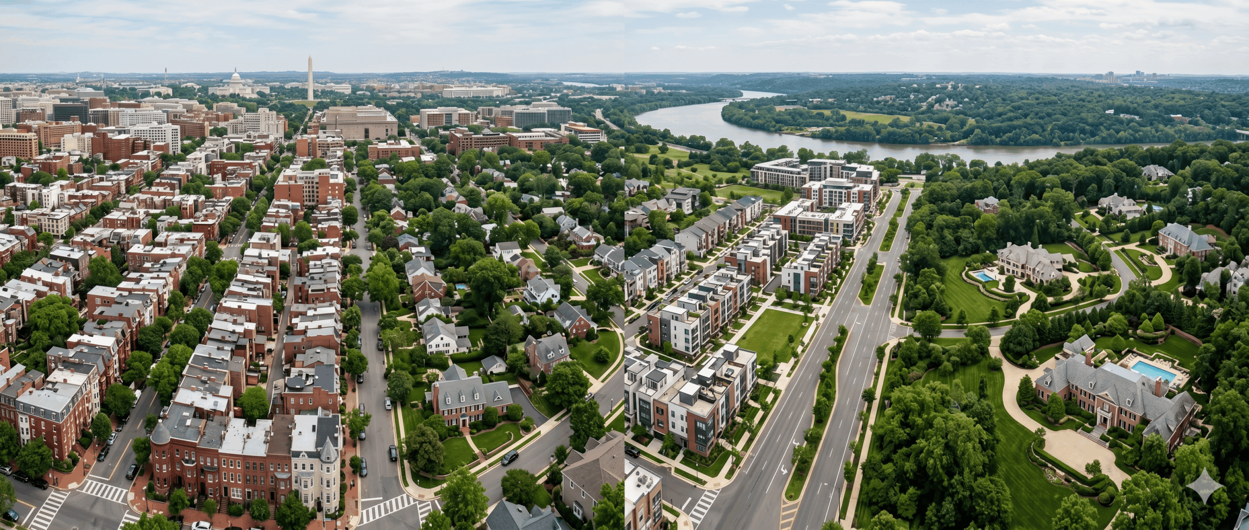 Mixed residential architecture showing Washington DC Bethesda Arlington and McLean neighborhoods