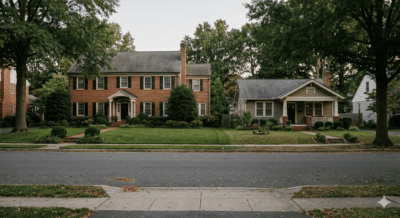Two different sized homes in DC metro area representing changes in buying power after divorce