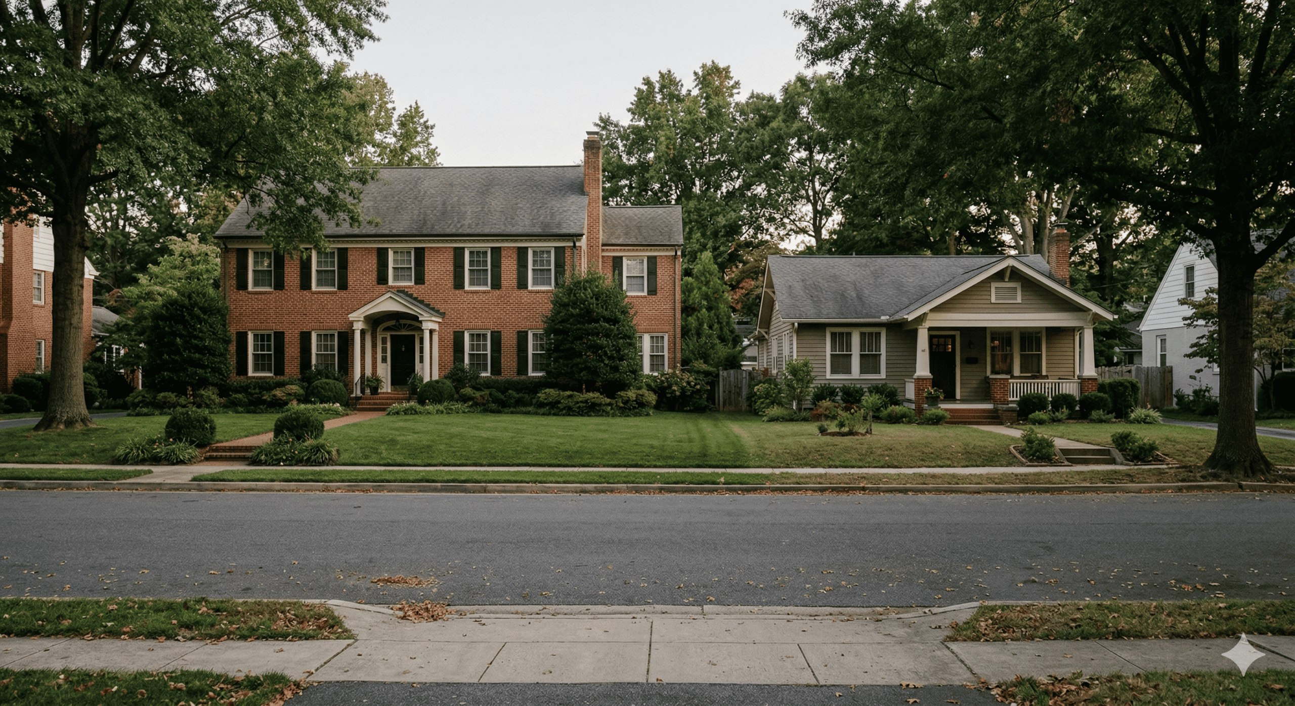 Two different sized homes in DC metro area representing changes in buying power after divorce