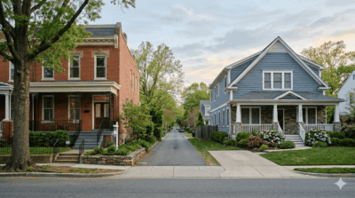 Two separate homes in Washington DC area symbolizing transition from shared household