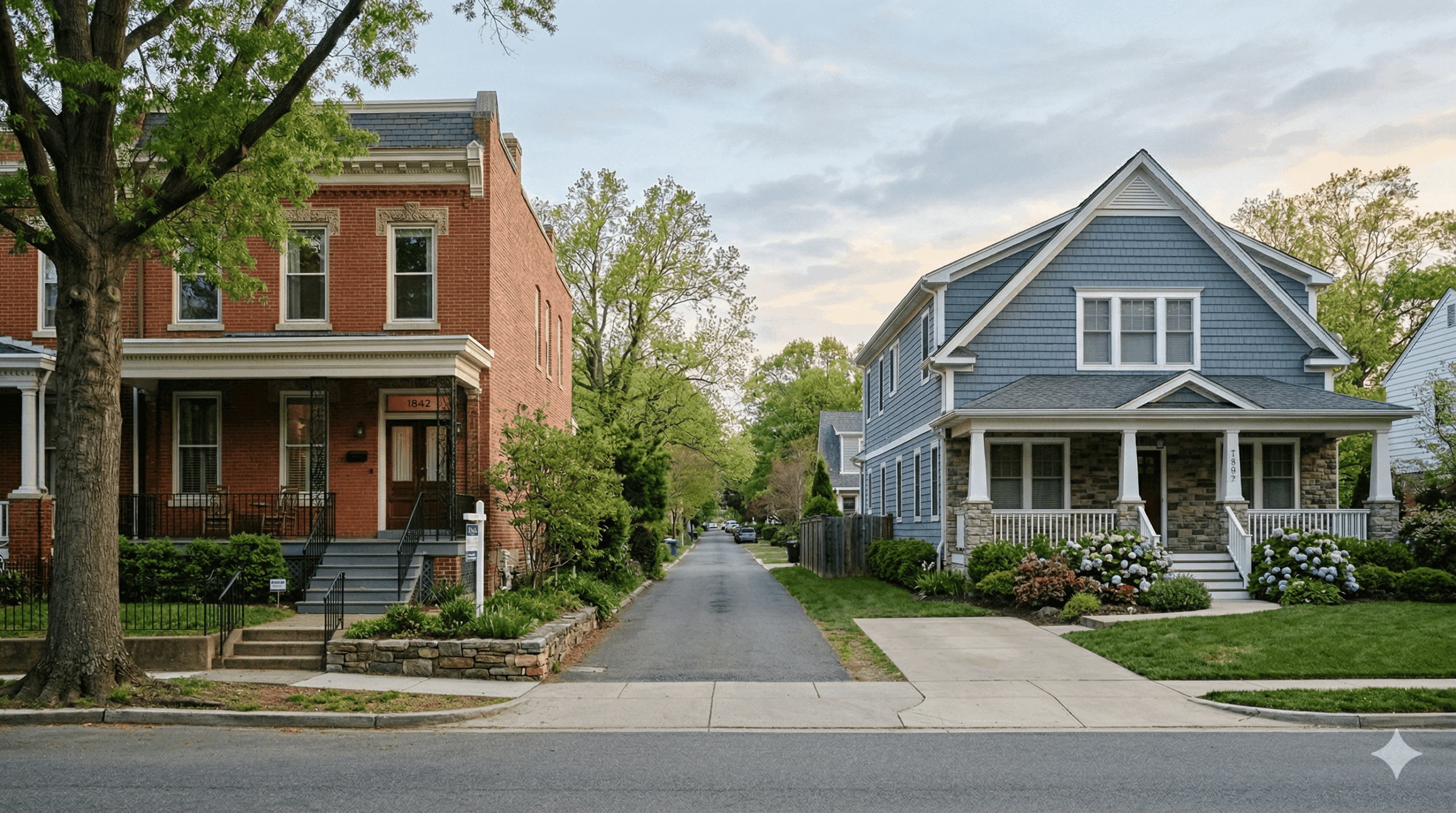 Two separate homes in Washington DC area symbolizing transition from shared household