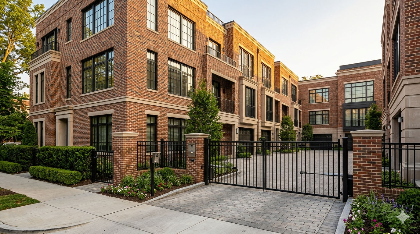 Modern low maintenance townhouse community in Washington DC designed for lock and leave lifestyle with clean landscaping and secure entry