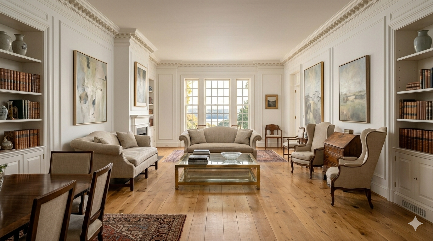Interior of a luxury home in Washington DC featuring high ceilings, elegant finishes, and classic architectural details