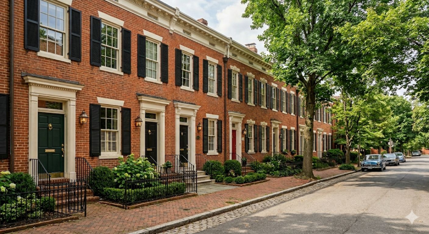 Historic brick townhouses on a Georgetown DC street

