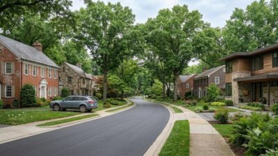Tree-lined residential street in Bethesda, Maryland's 20816 zip code