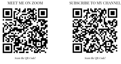 Kimberly Booth's Zoom and YouTube QR codes